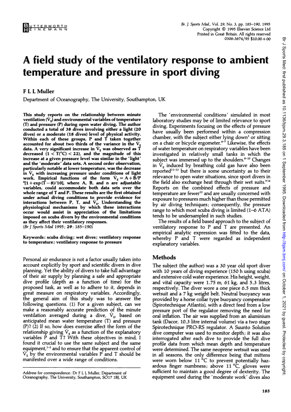 A Field Study of the Ventilatory Response to Ambient Temperature and Pressure in Sport Diving