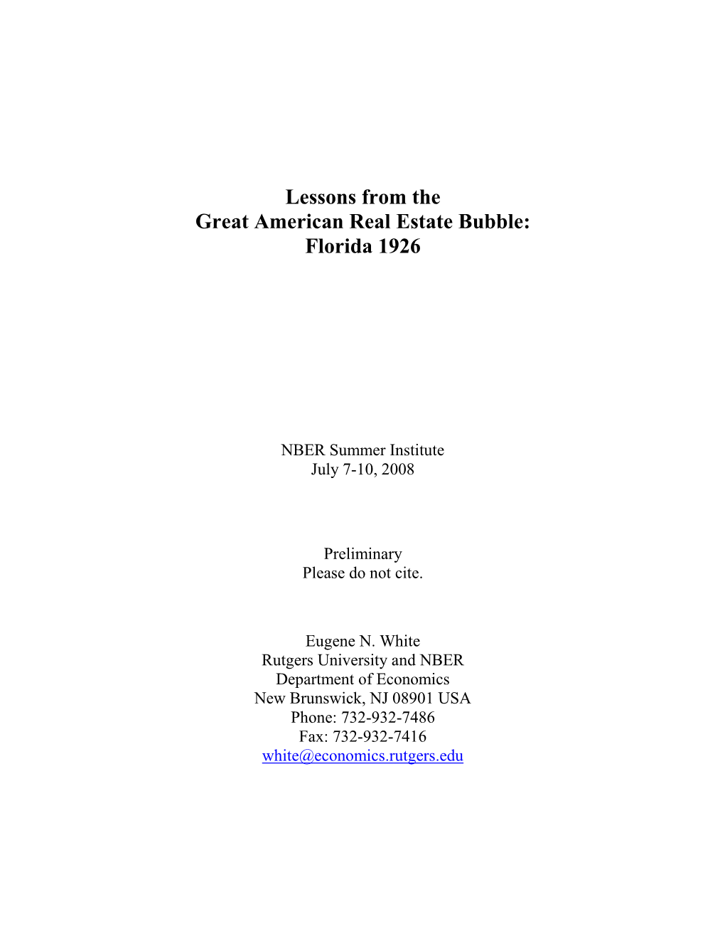 Lessons from the Great American Real Estate Bubble: Florida 1926