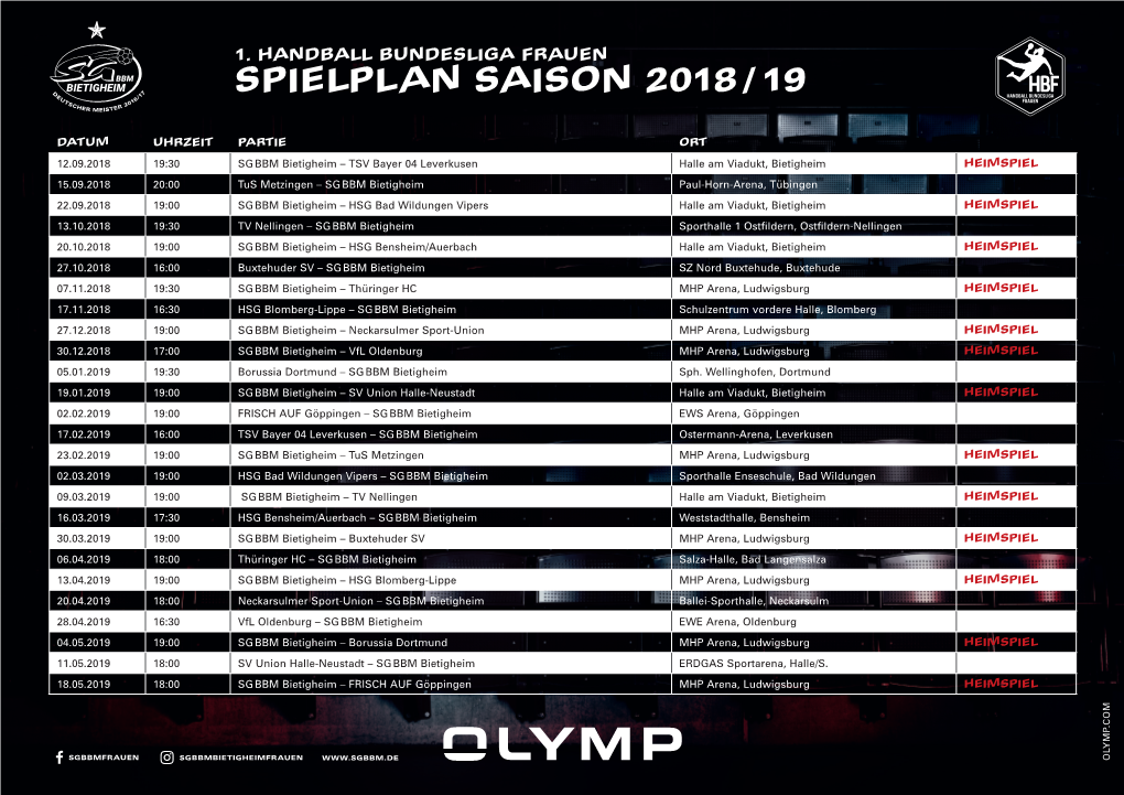 Spielplan Saison 2018 / 19