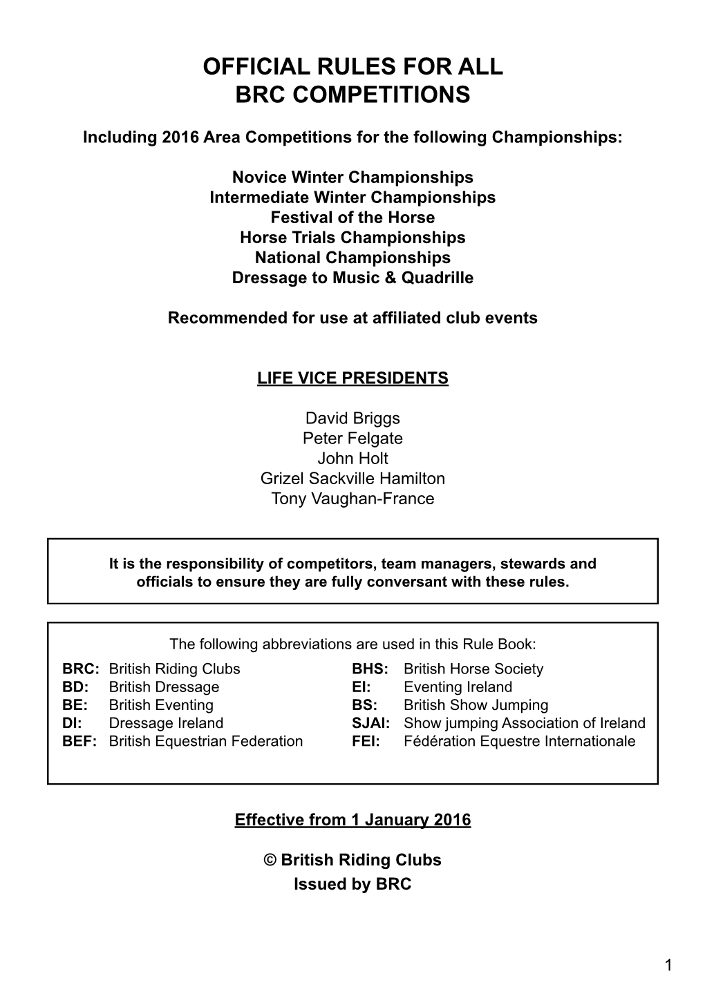 Official Rules for All Brc Competitions