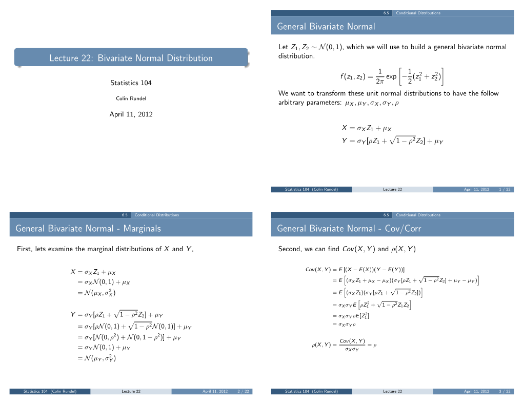 Lecture 22: Bivariate Normal Distribution Distribution