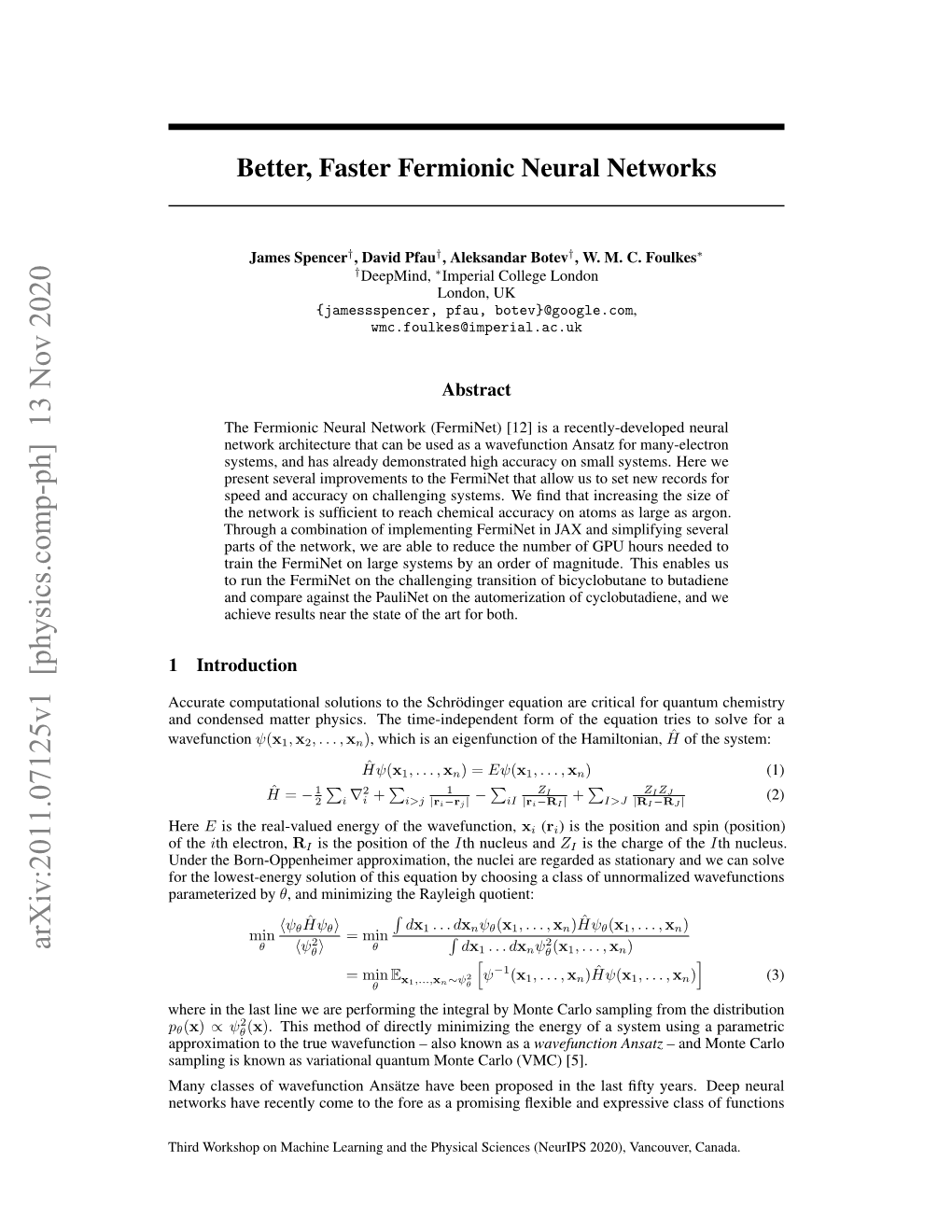 Arxiv:2011.07125V1 [Physics.Comp-Ph] 13 Nov 2020 Θ Hψθ I Θ Dx1