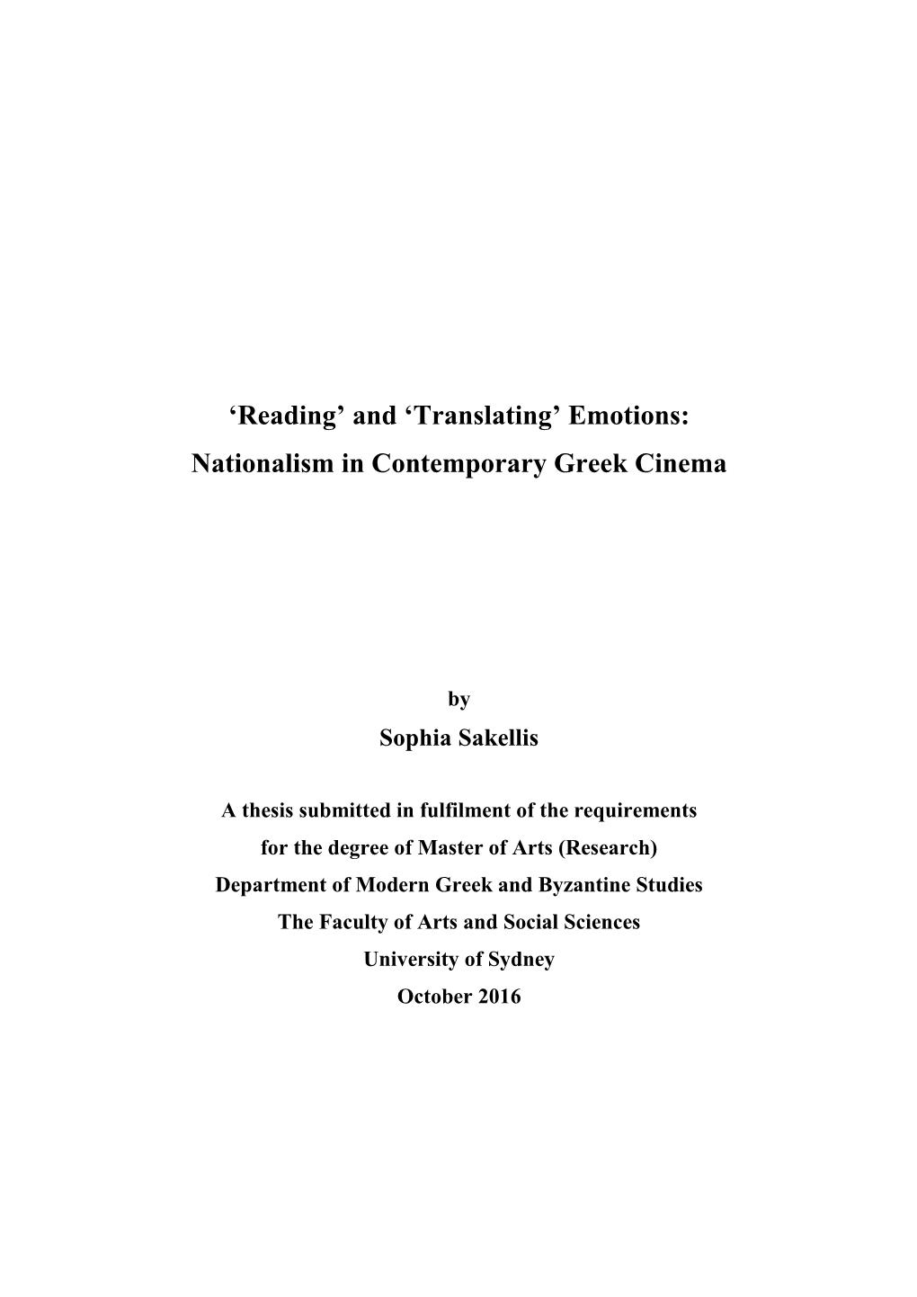 'Translating' Emotions: Nationalism in Contemporary Greek Cinema