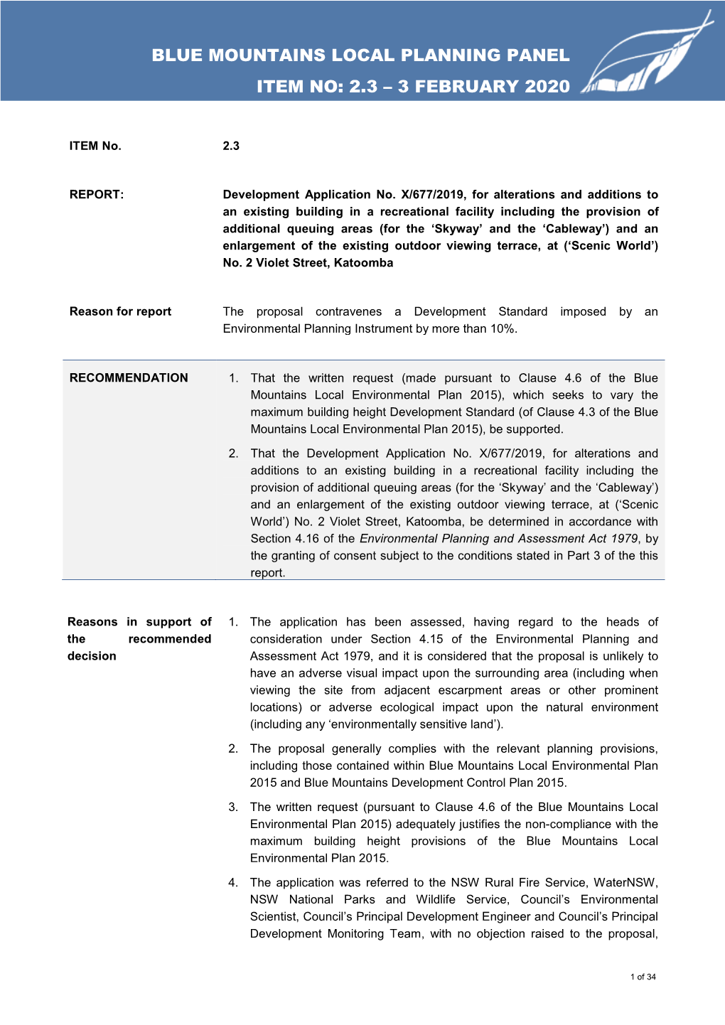 Blue Mountains Local Planning Panel Item No: 2.3 – 3 February 2020