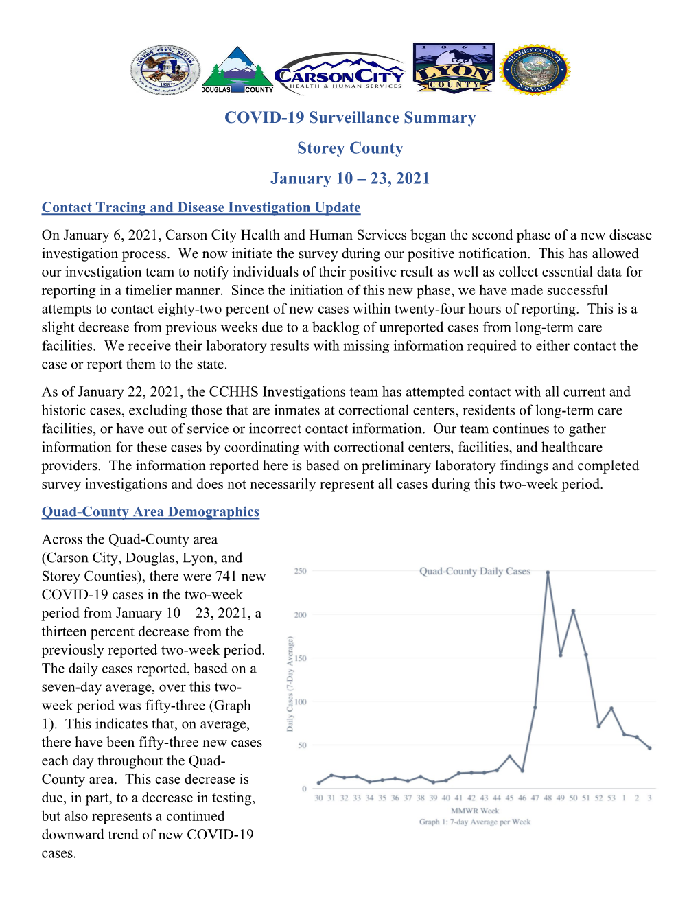 COVID-19 Surveillance Summary Storey County January 10 – 23, 2021