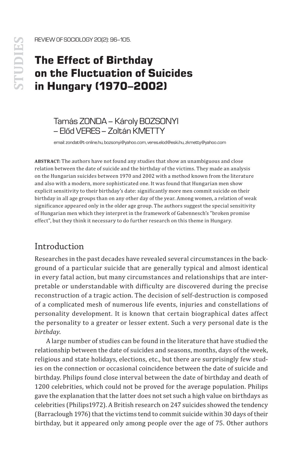 The Effect of Birthday on the Fluctuation of Suicides in Hungary