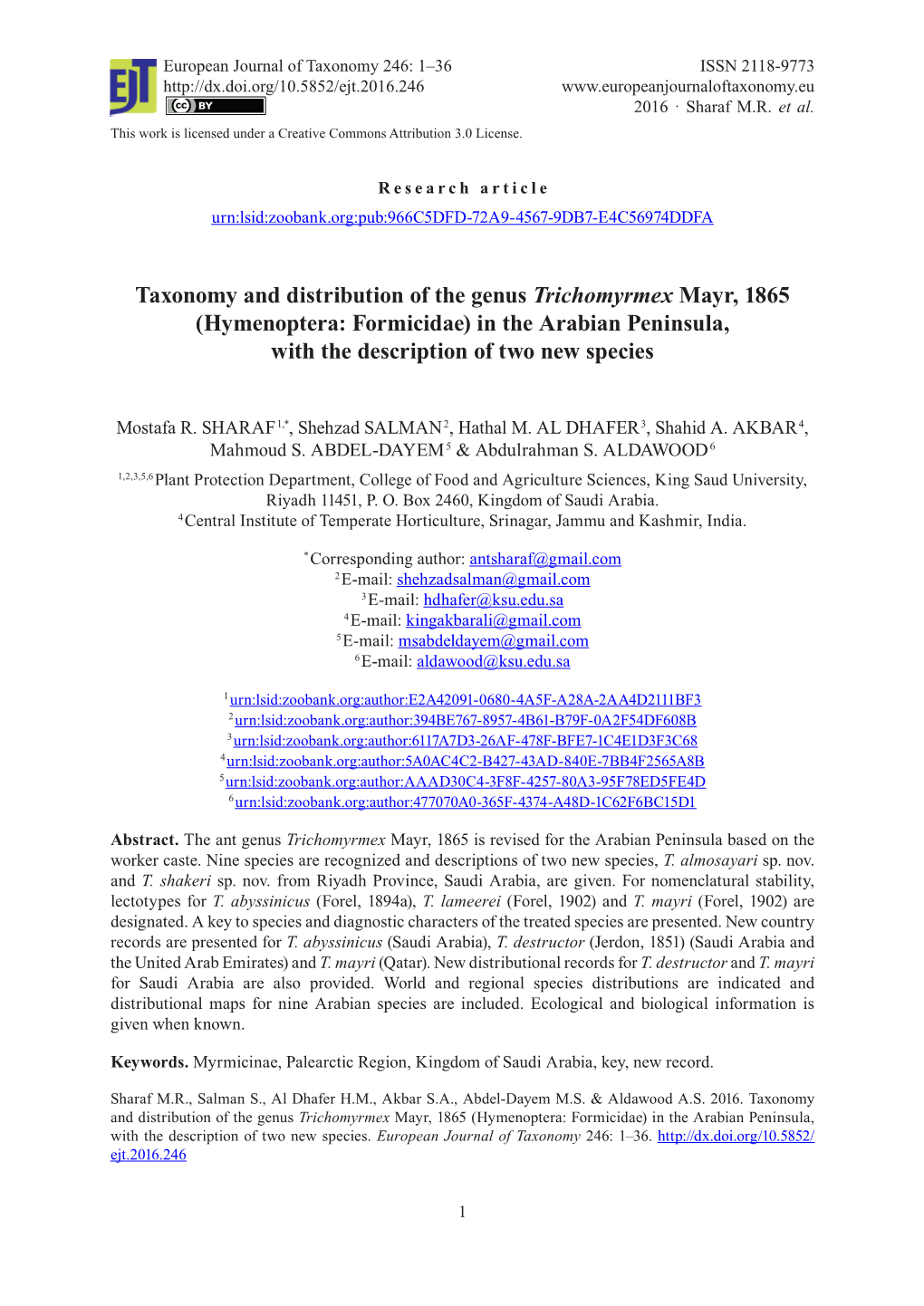 (Hymenoptera: Formicidae) in the Arabian Peninsula, with the Description of Two New Species