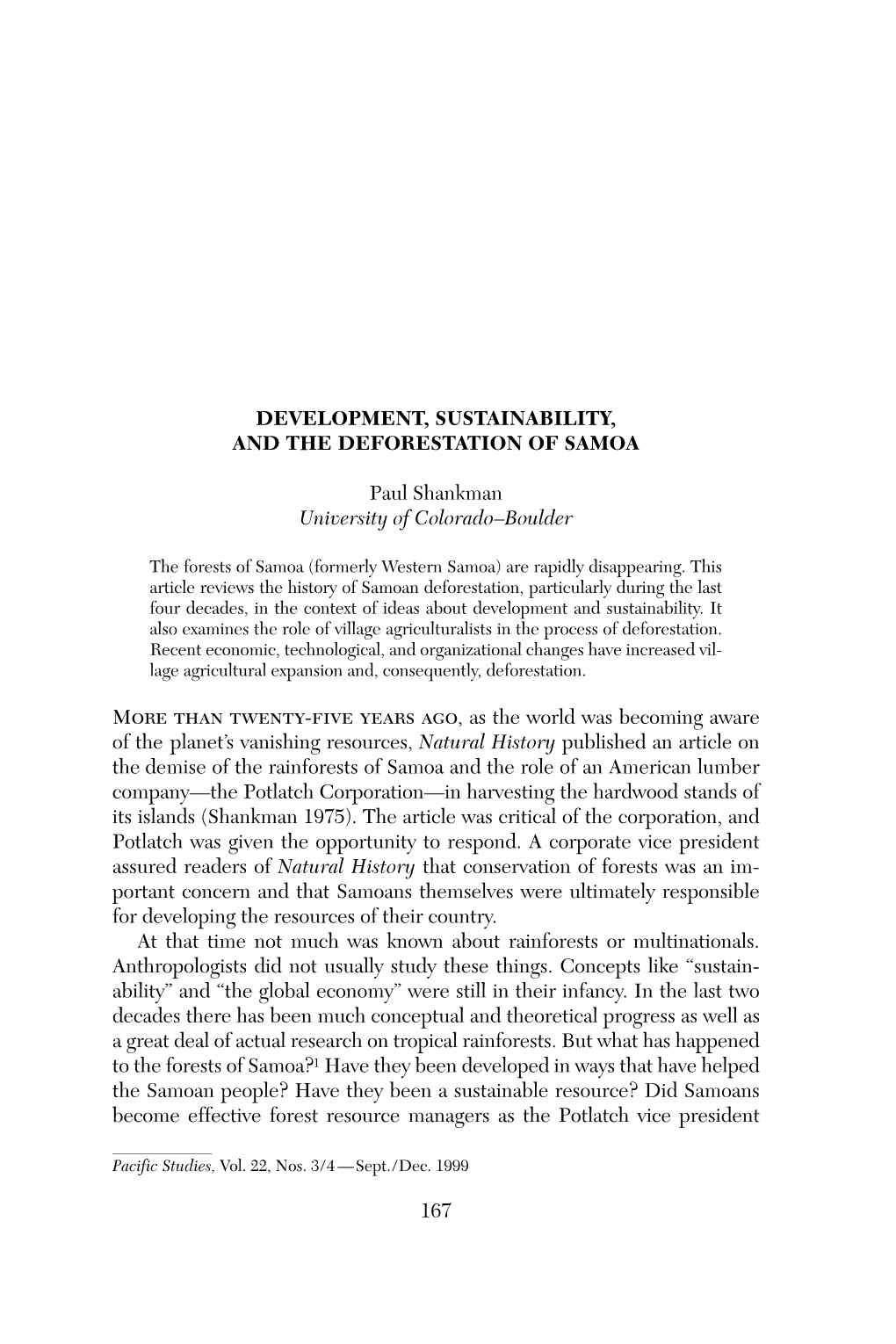 Development, Sustainability, and the Deforestation of Samoa