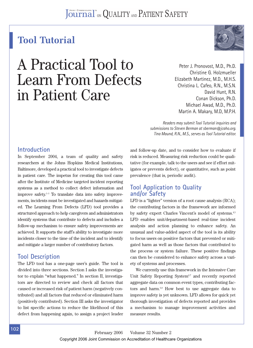 A Practical Tool to Learn from Defects in Patient Care