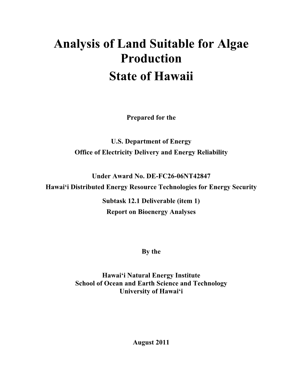 Analysis of Land Suitable for Algae Production State of Hawaii