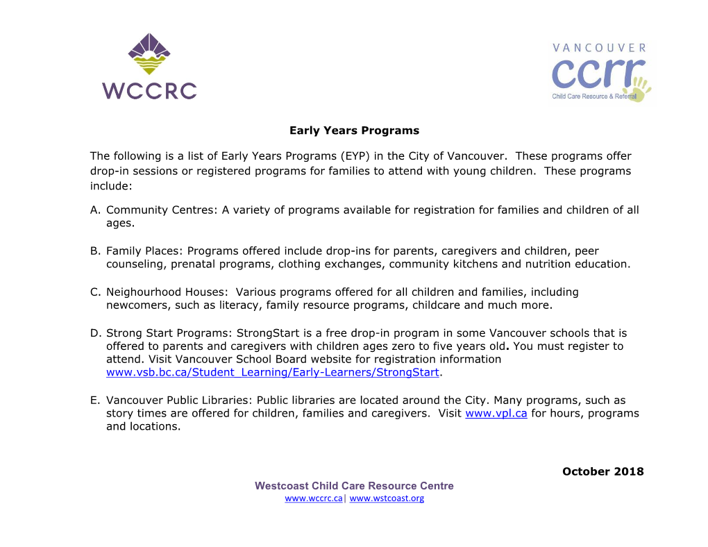 Vancouver Early Years Program