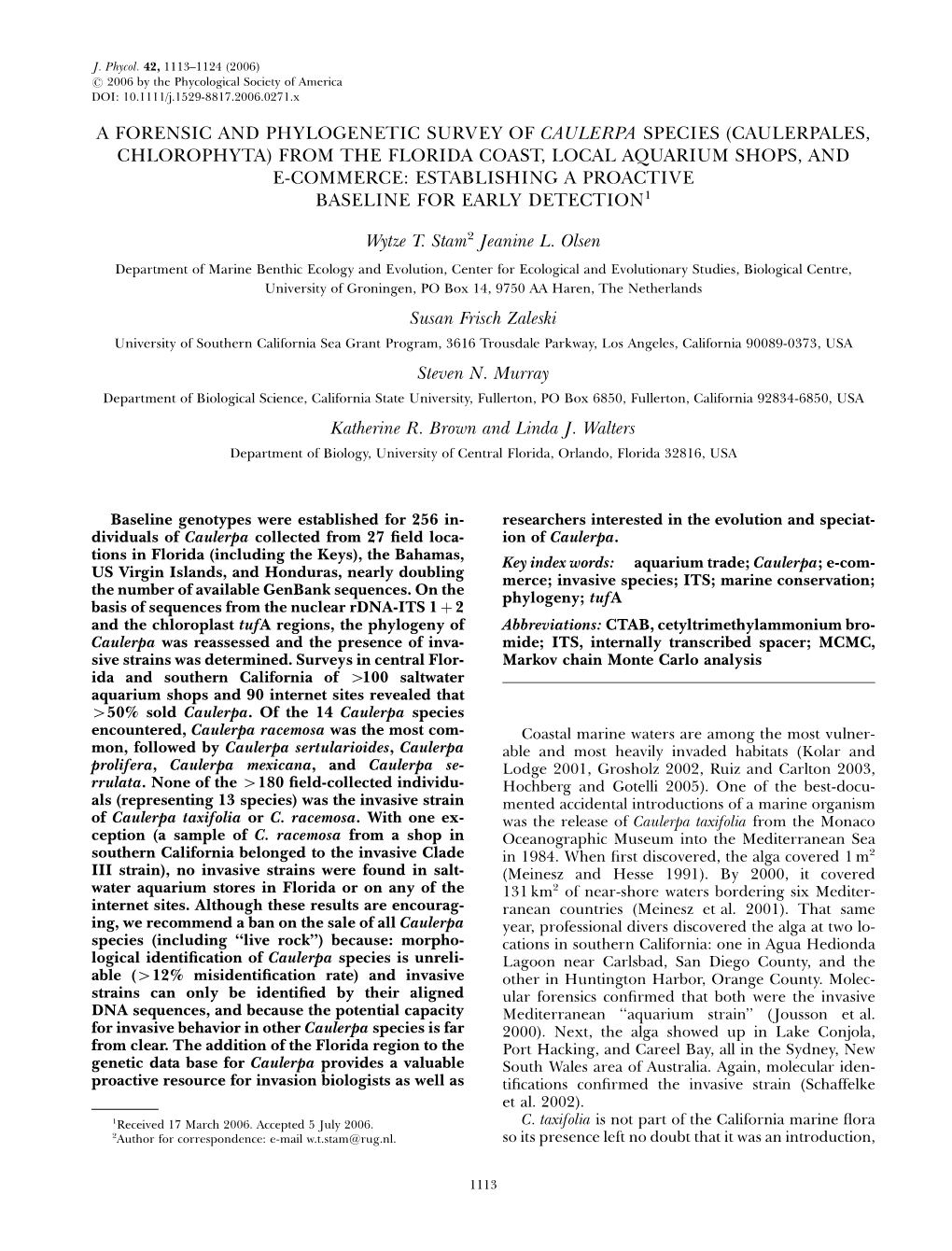 A Forensic and Phylogenetic Survey of Caulerpa Species