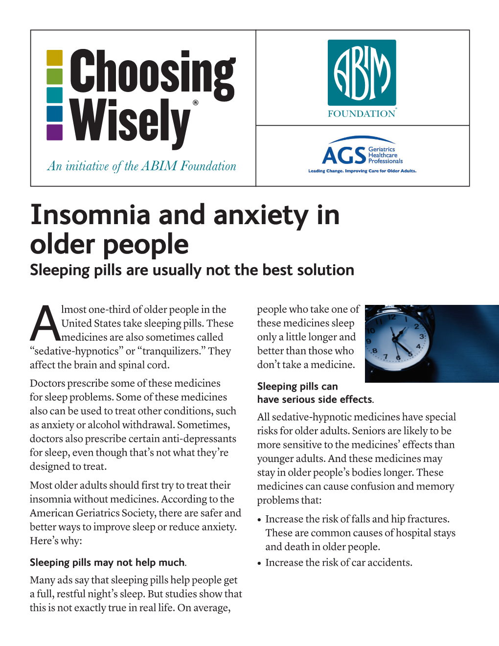 Insomnia and Anxiety in Older People Sleeping Pills Are Usually Not the Best Solution