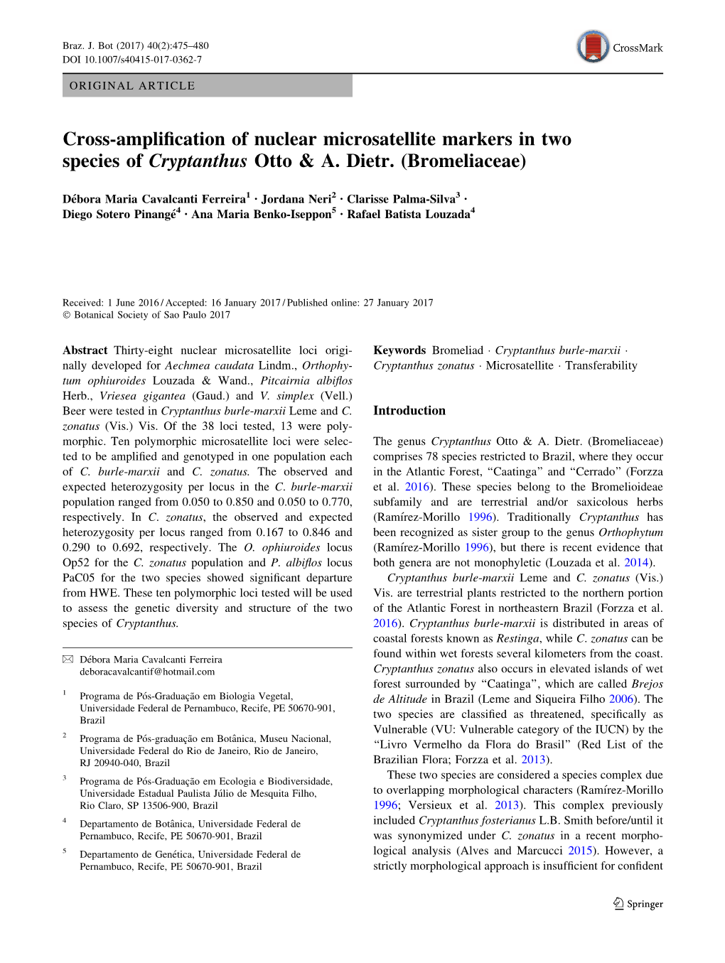 Cross-Amplification of Nuclear Microsatellite Markers in Two