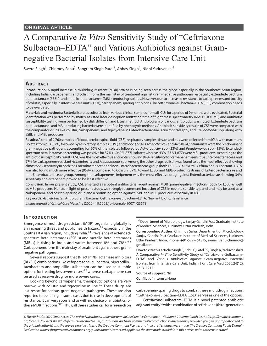 “Ceftriaxone– Sulbactam–EDTA” and Various Antibiotics Against Gram