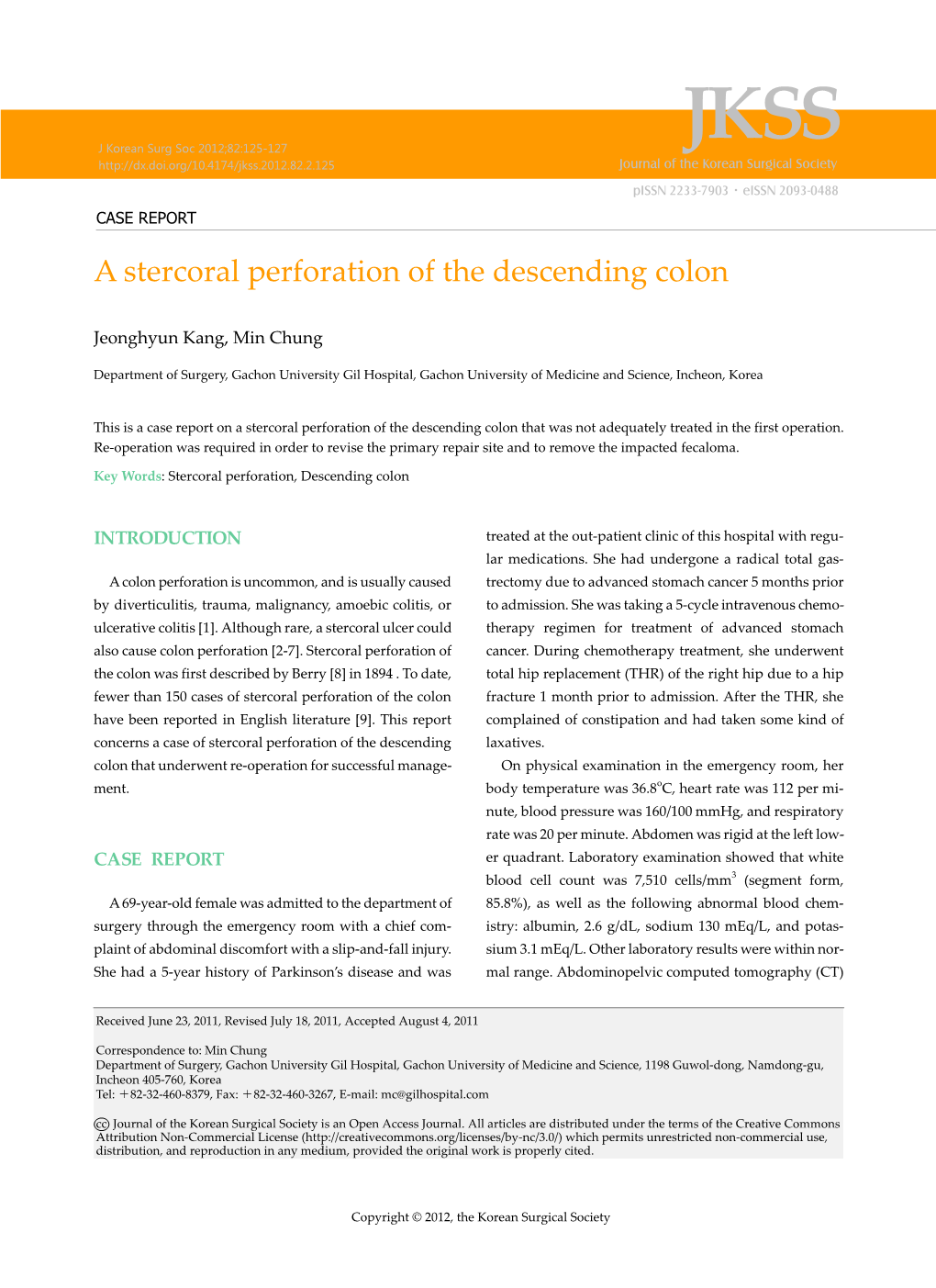 A Stercoral Perforation of the Descending Colon