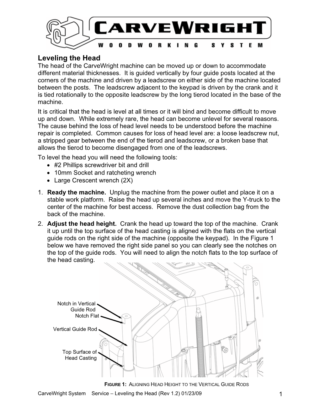 Leveling the Head the Head of the Carvewright Machine Can Be Moved up Or Down to Accommodate Different Material Thicknesses