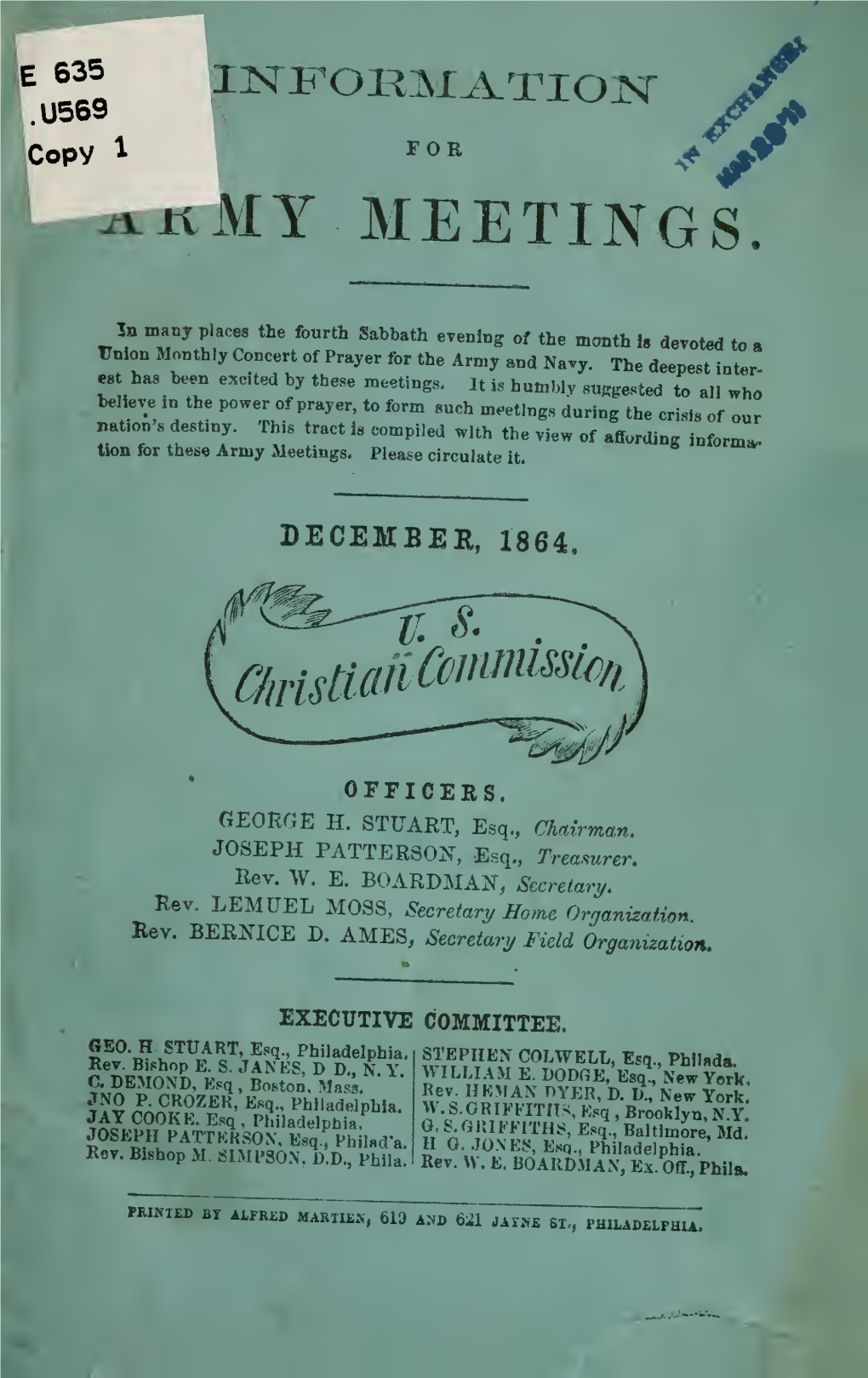 Information for Army Meetings ... December 1864