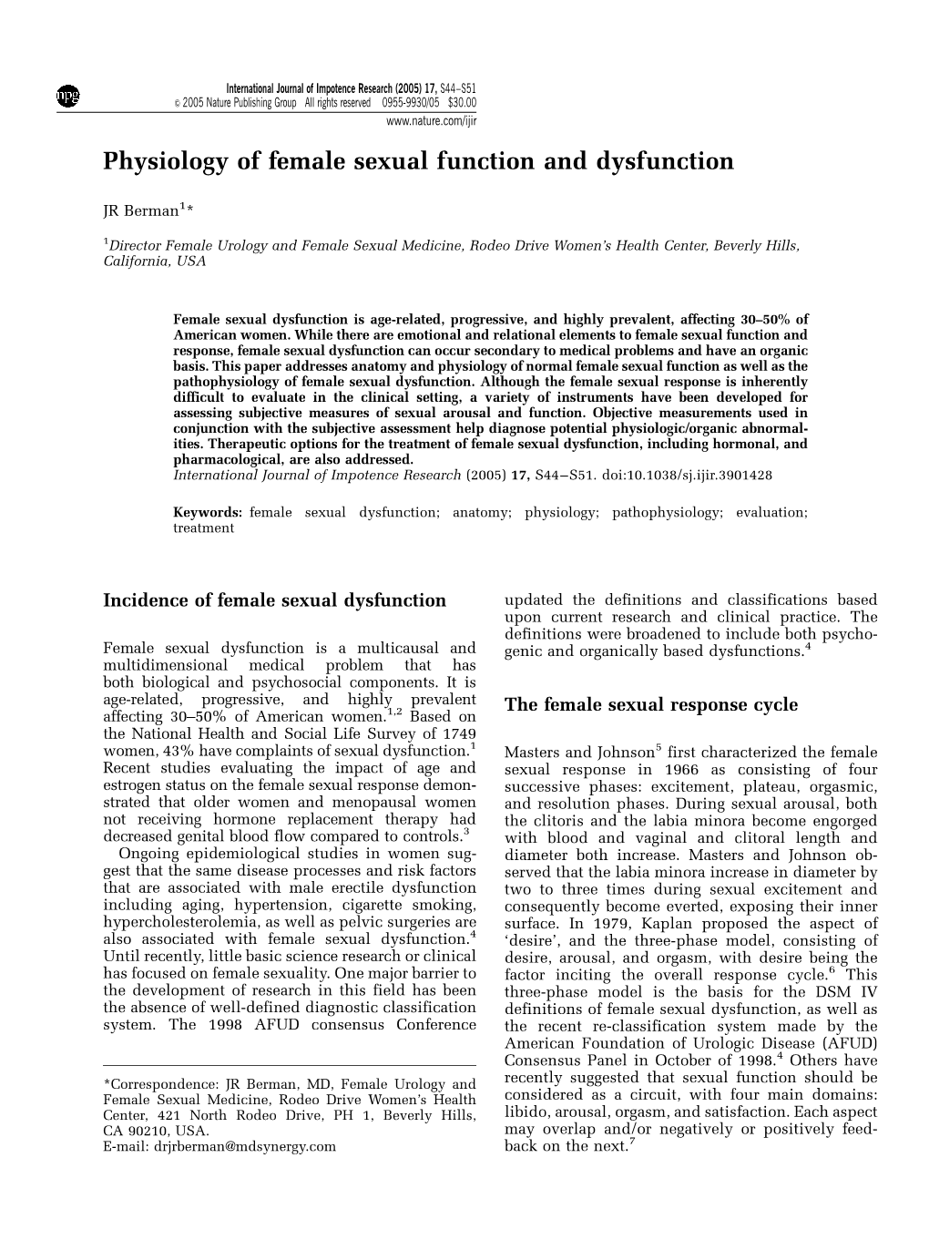 Physiology of Female Sexual Function and Dysfunction