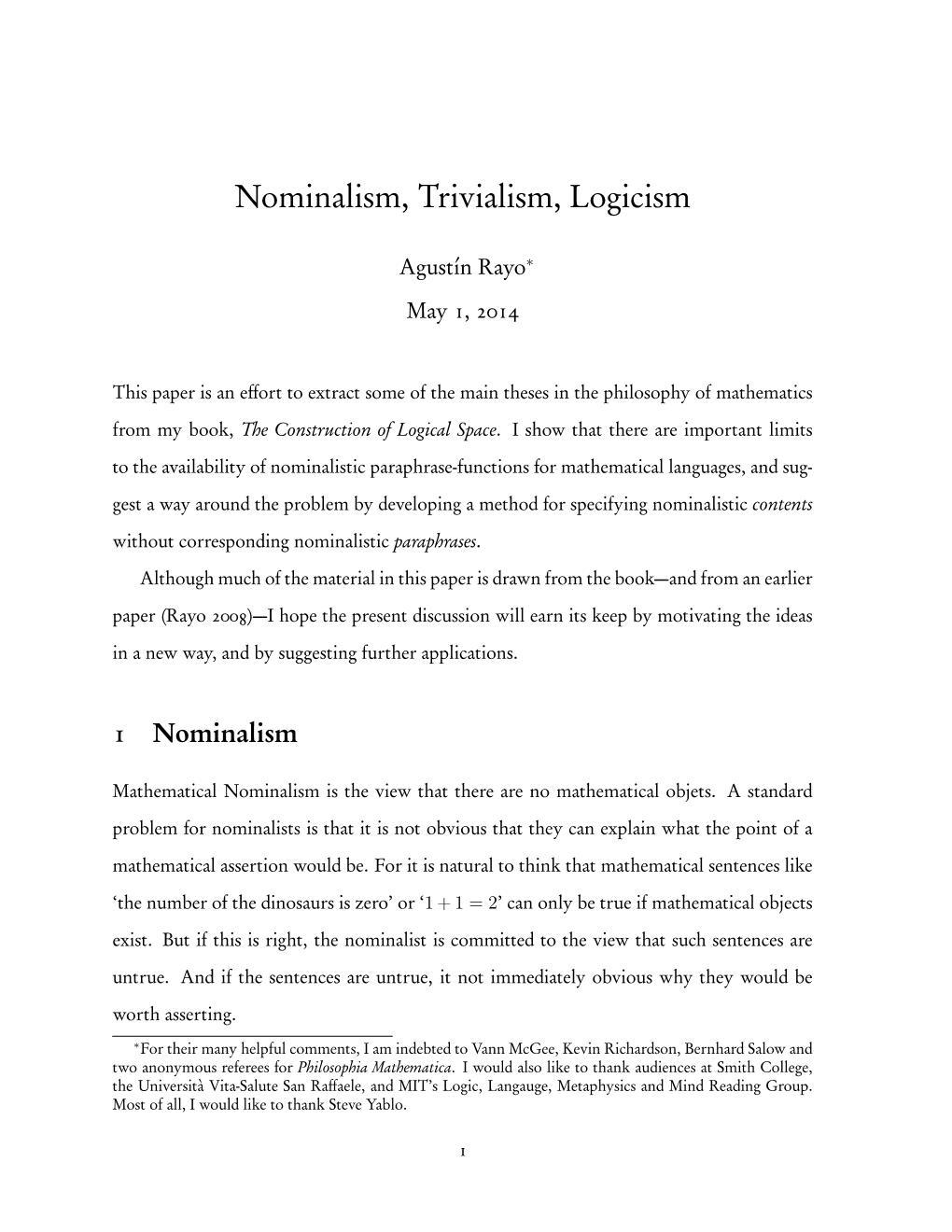 Nominalism, Trivialism, Logicism