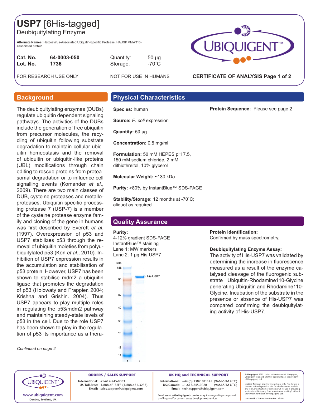 USP7 [6His-Tagged] Deubiquitylating Enzyme