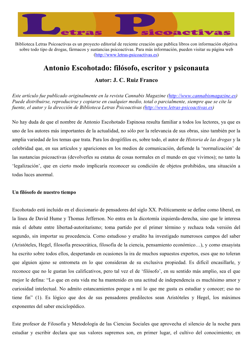 Biografia De Antonio Escohotado