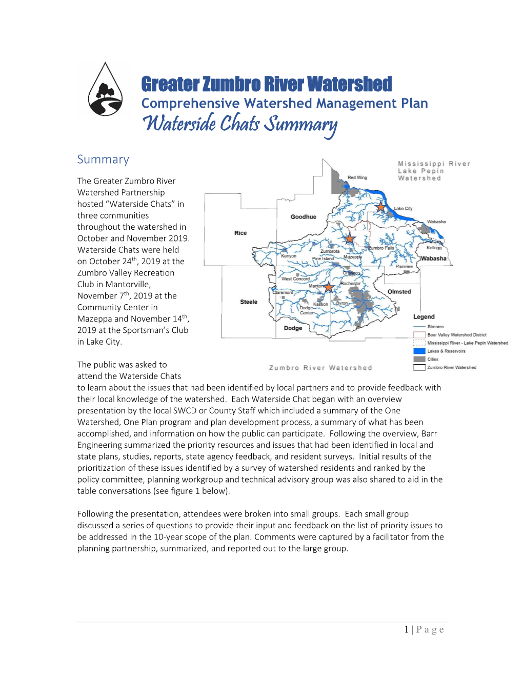 Zumbro River Comprehensive Watershed Management Plan