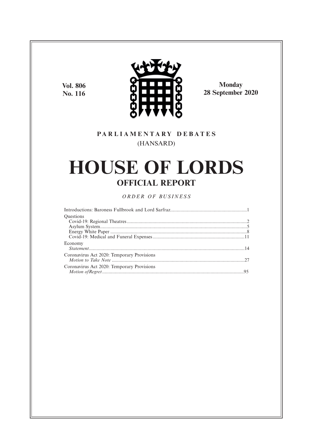 House of Lords Official Report