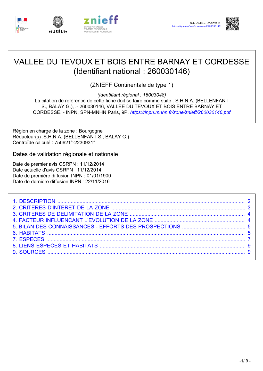 VALLEE DU TEVOUX ET BOIS ENTRE BARNAY ET CORDESSE (Identifiant National : 260030146)