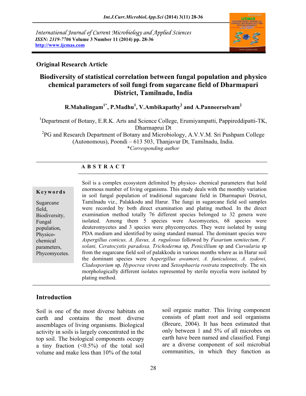 Biodiversity of Statistical Correlation Between Fungal Population And