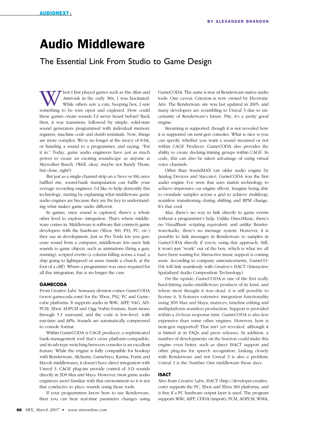 Audio Middleware the Essential Link from Studio to Game Design