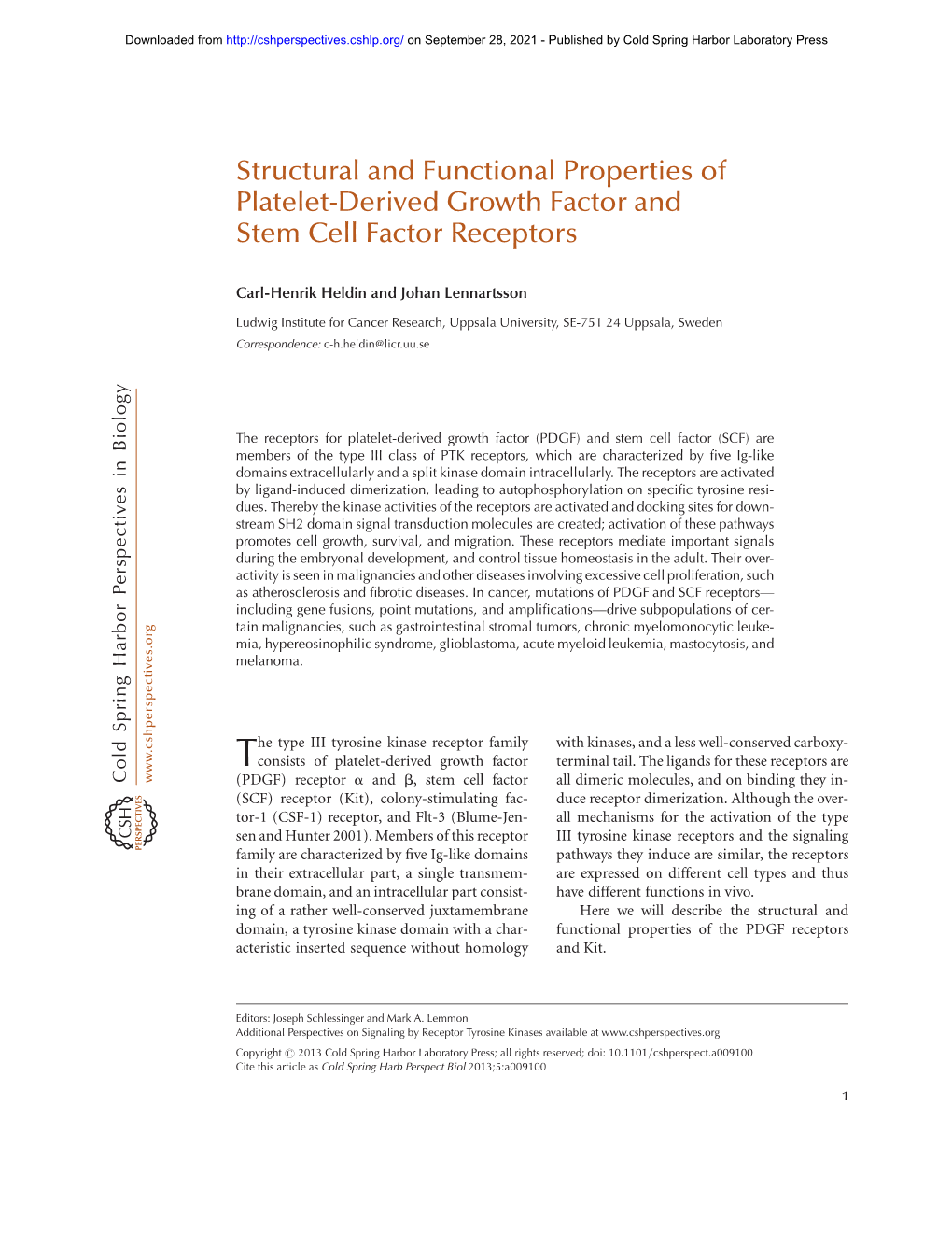 Structural and Functional Properties of Platelet-Derived Growth Factor and Stem Cell Factor Receptors