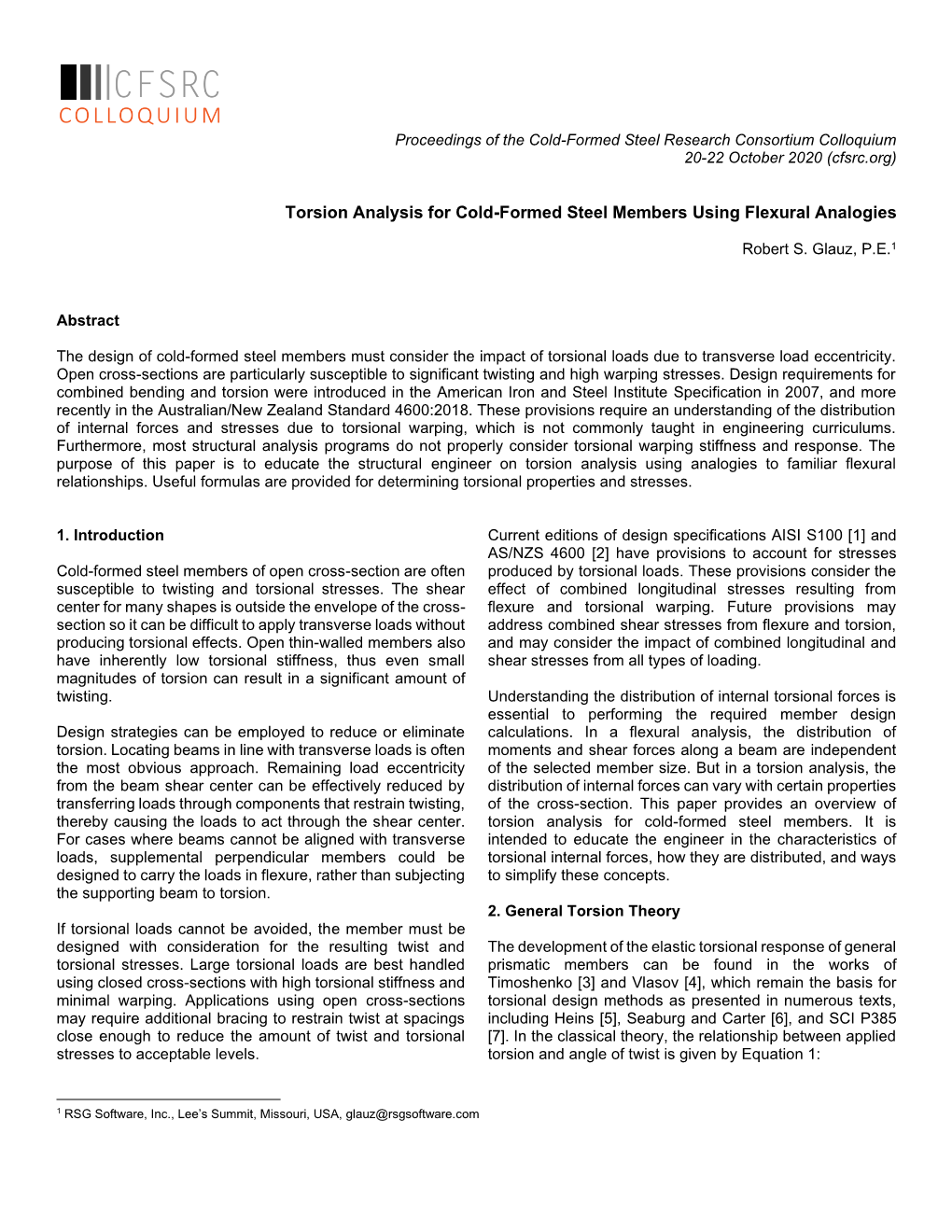 Torsion Analysis for Cold-Formed Steel Members Using Flexural Analogies