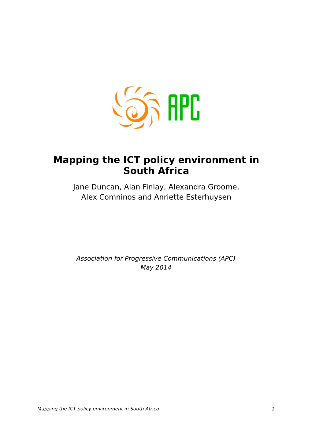 Mapping the ICT Policy Environment in South Africa