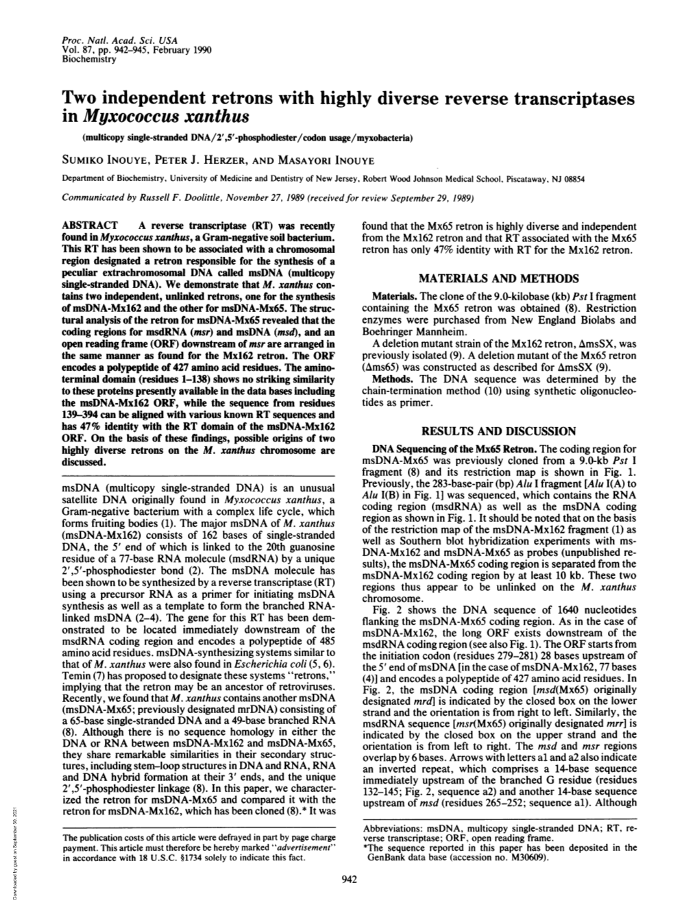 Two Independent Retrons with Highly Diverse Reverse Transcriptases In