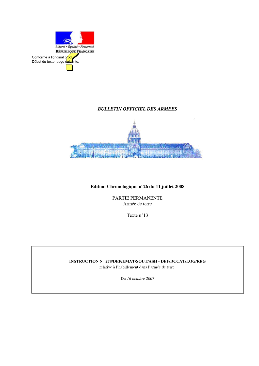 DEF/DCCAT/LOG/REG Relative À L'habillement Dans L'armée De Terre