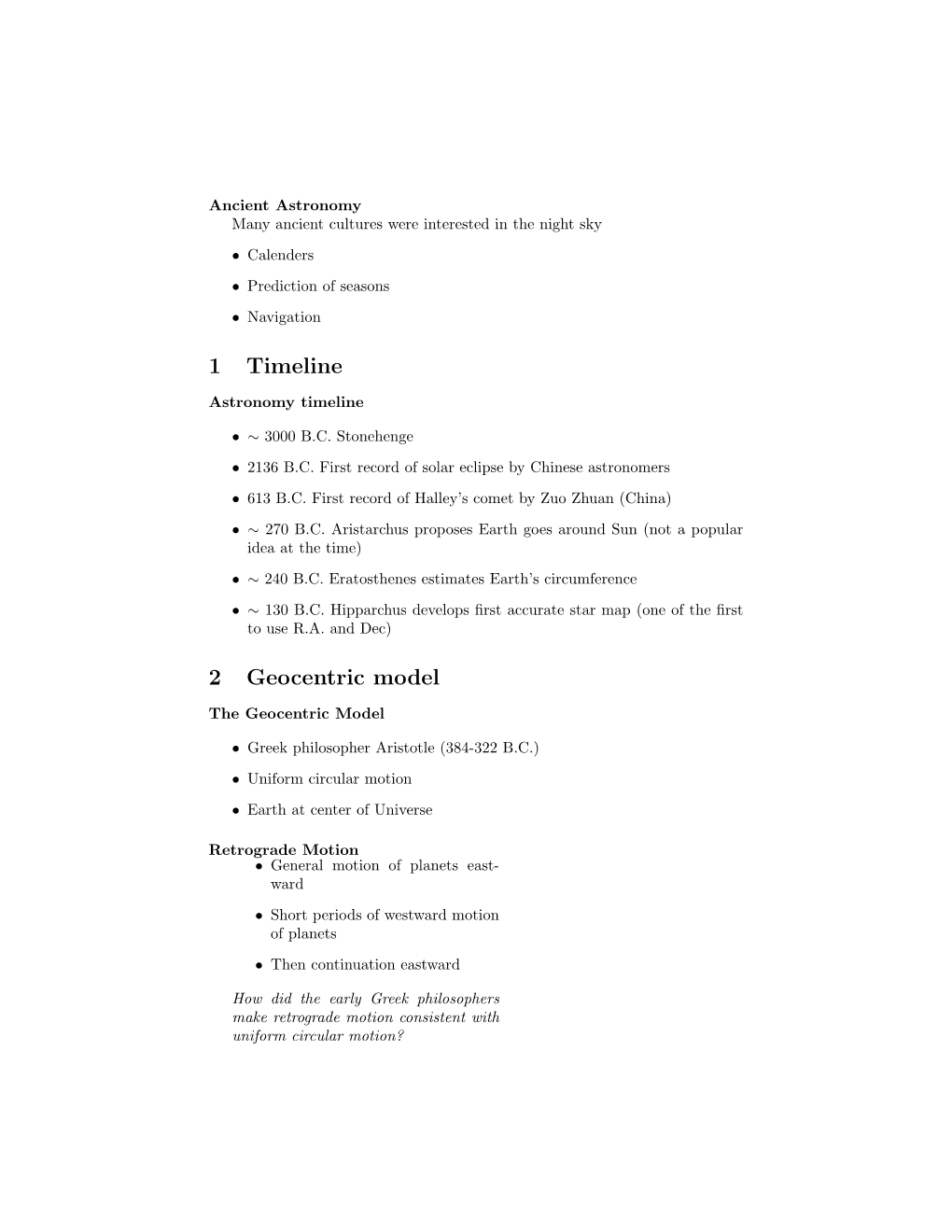 1 Timeline 2 Geocentric Model