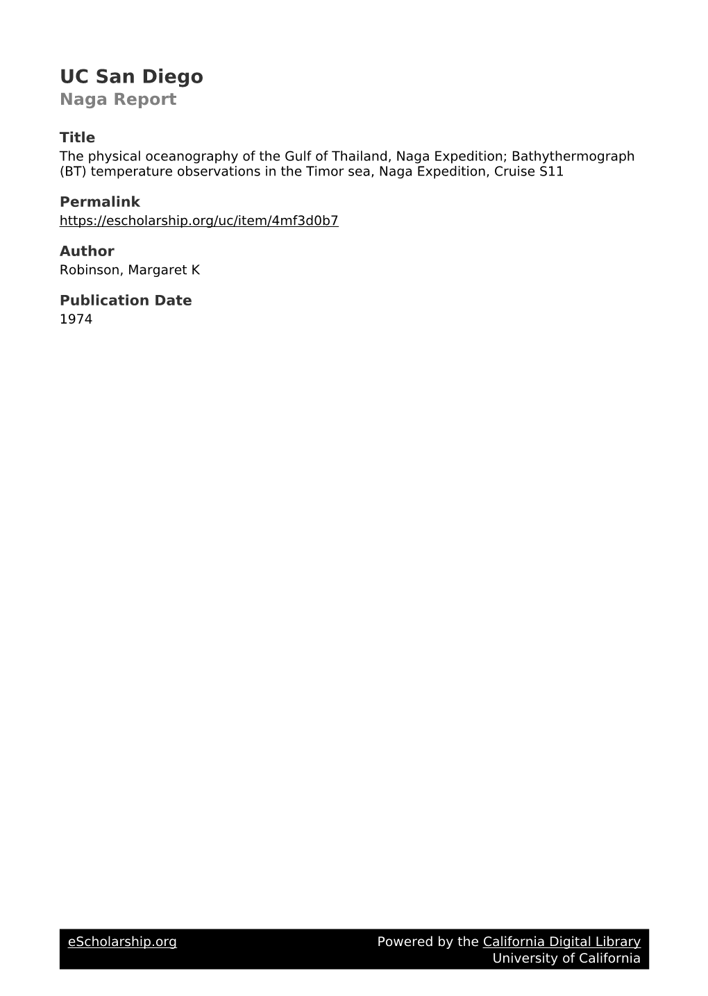 The Physical Oceanography of the Gulf of Thailand, Naga Expedition; Bathythermograph (BT) Temperature Observations in the Timor Sea, Naga Expedition, Cruise S11