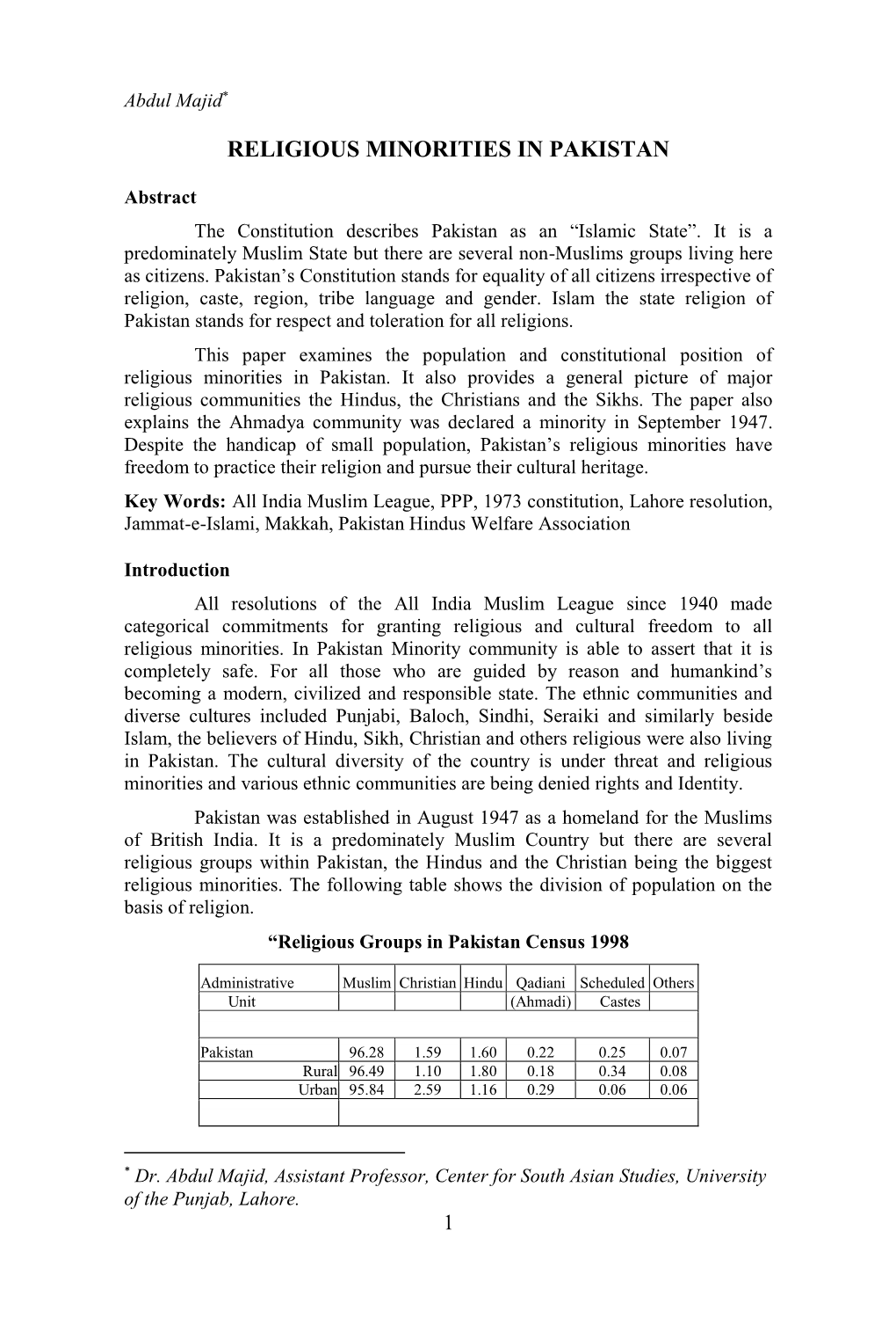 Religious Minorities in Pakistan