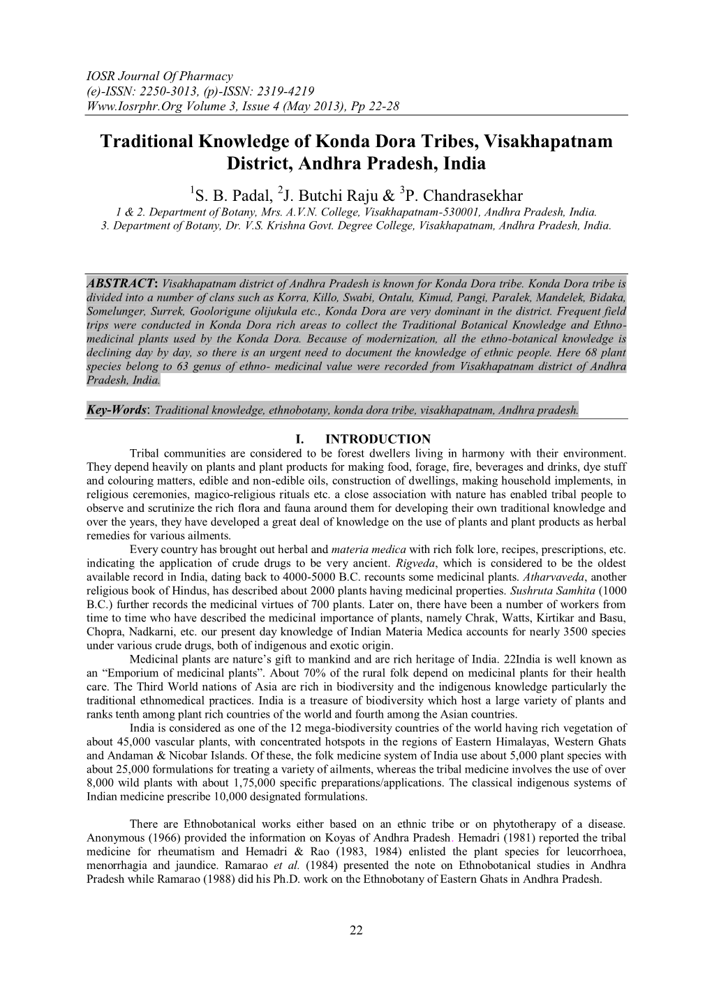 Traditional Knowledge of Konda Dora Tribes, Visakhapatnam District, Andhra Pradesh, India 1S