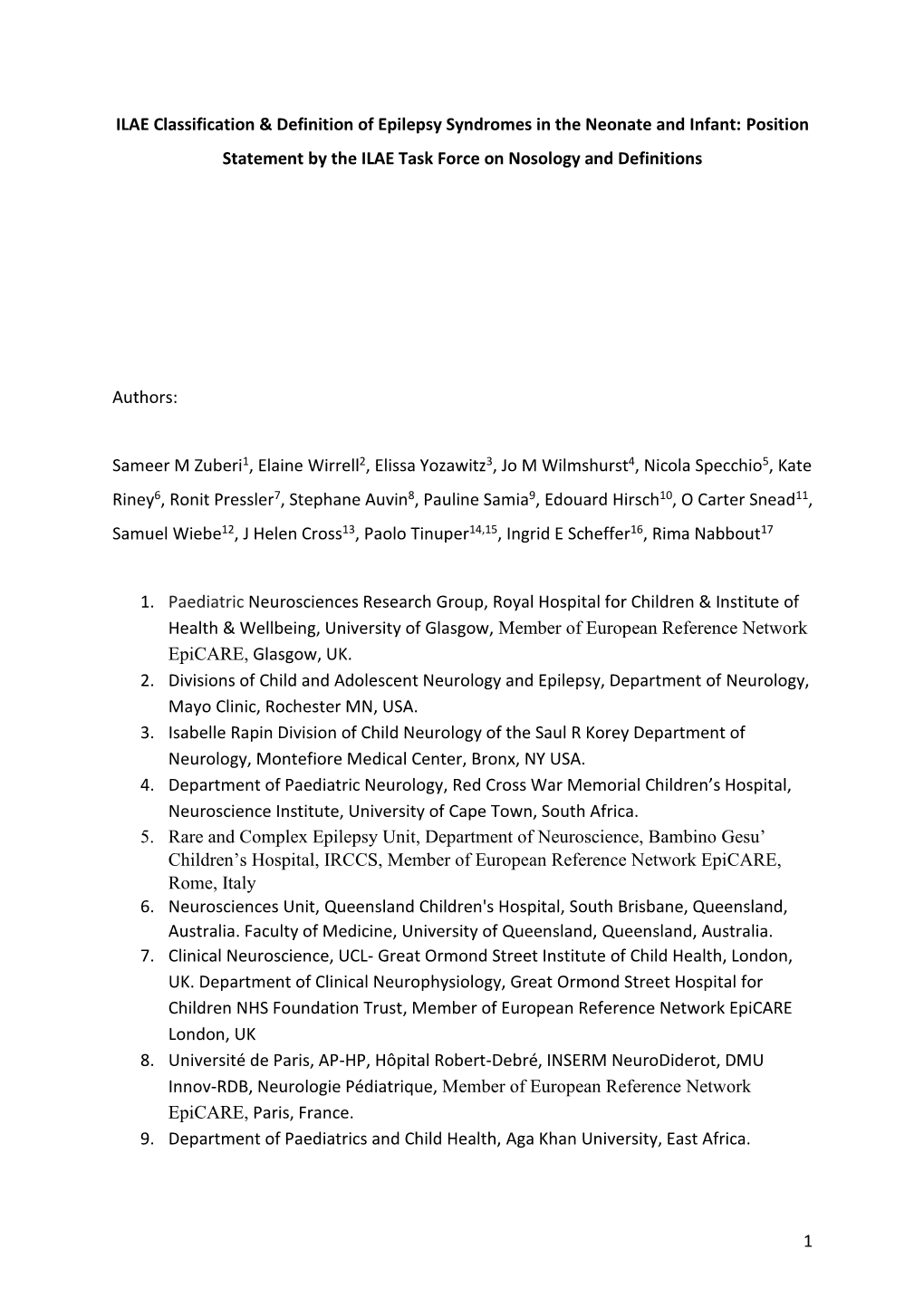 1 ILAE Classification & Definition of Epilepsy Syndromes in the Neonate