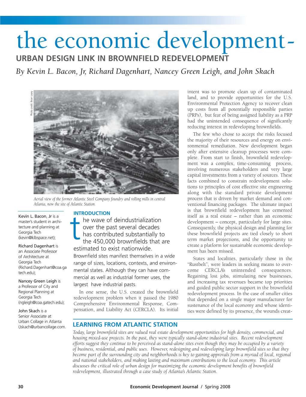 The Economic Development- URBAN DESIGN LINK in BROWNFIELD REDEVELOPMENT by Kevin L
