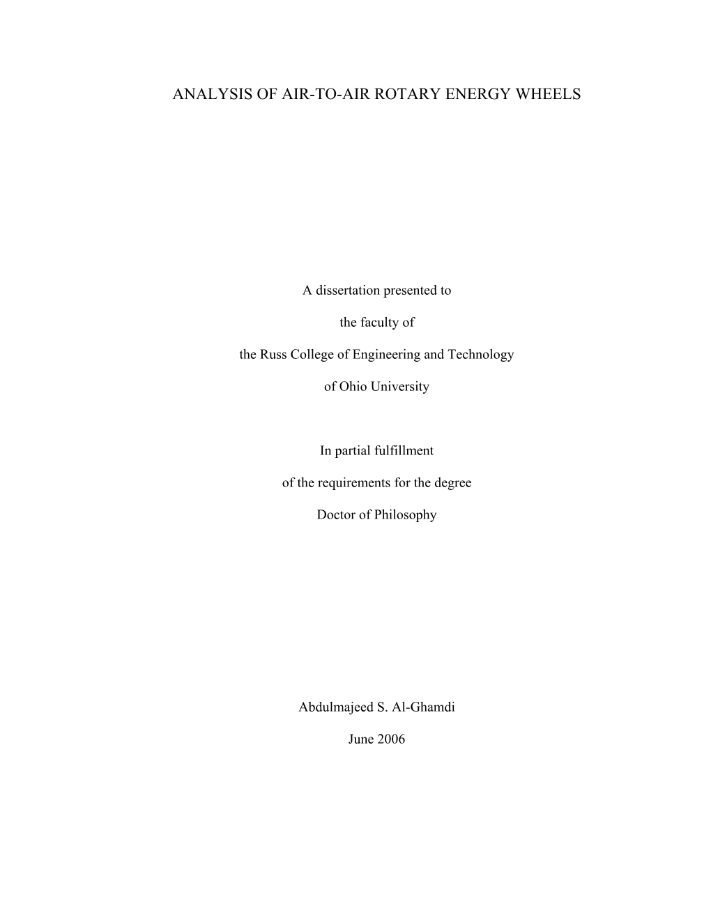 Analysis of Air-To-Air Rotary Energy Wheels