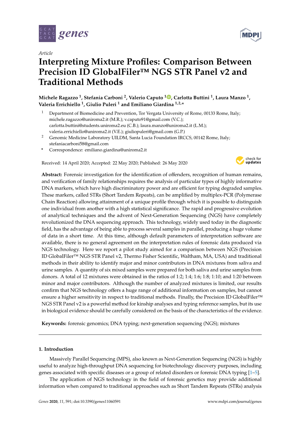 Comparison Between Precision ID Globalfiler™ NGS STR Panel V2 and Traditional Methods