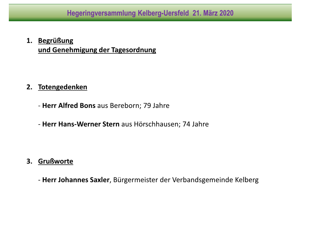 Hegeringversammlung Kelberg-Uersfeld 21. März 2020 1