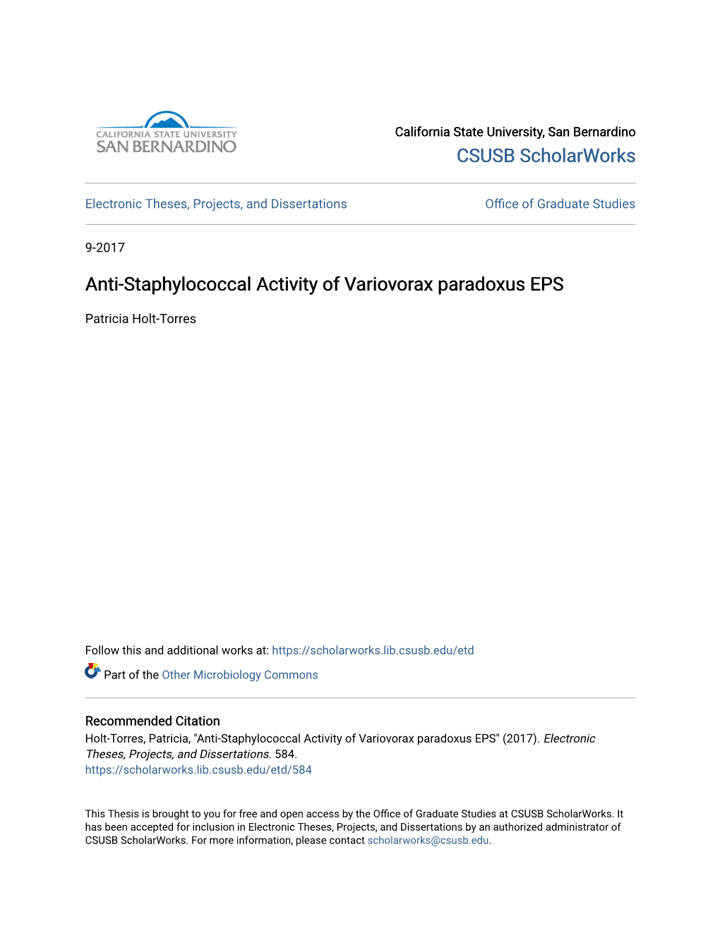 Anti-Staphylococcal Activity of Variovorax Paradoxus EPS