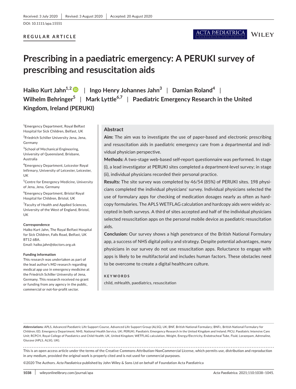 Prescribing in a Paediatric Emergency: a PERUKI Survey of Prescribing and Resuscitation Aids
