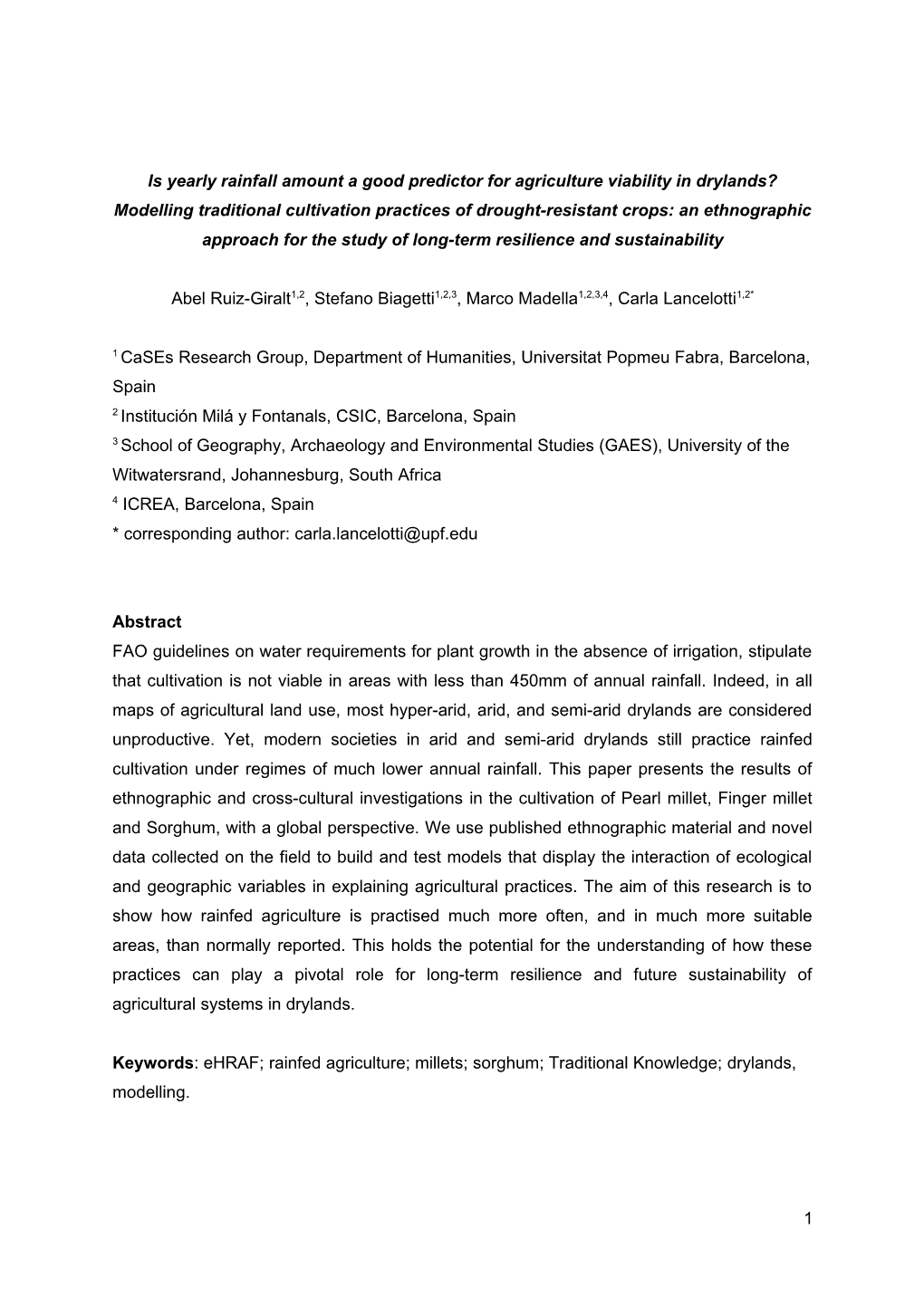 Is Yearly Rainfall Amount a Good Predictor for Agriculture Viability In