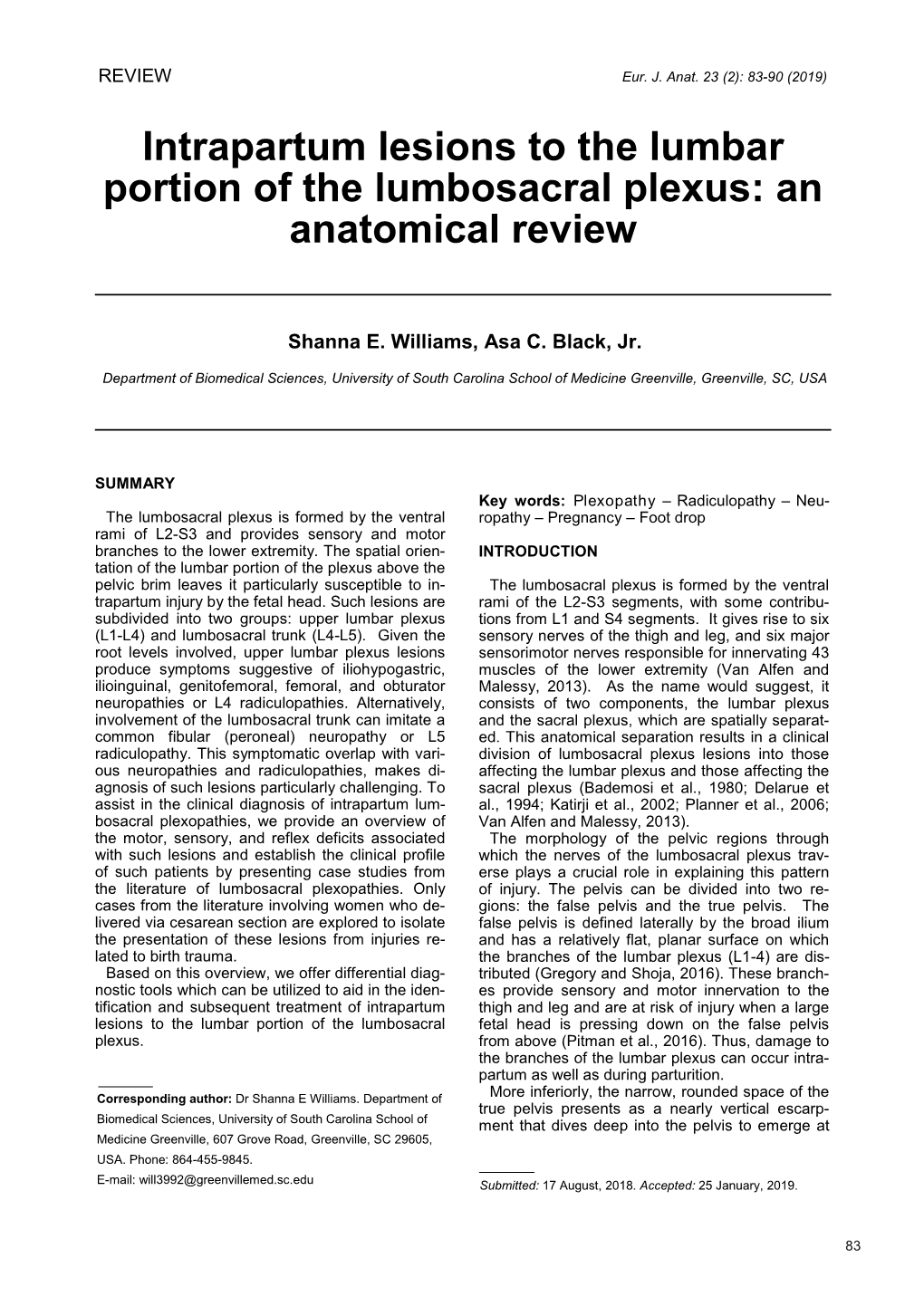 Intrapartum Lesions to the Lumbar Portion of the Lumbosacral Plexus: an Anatomical Review