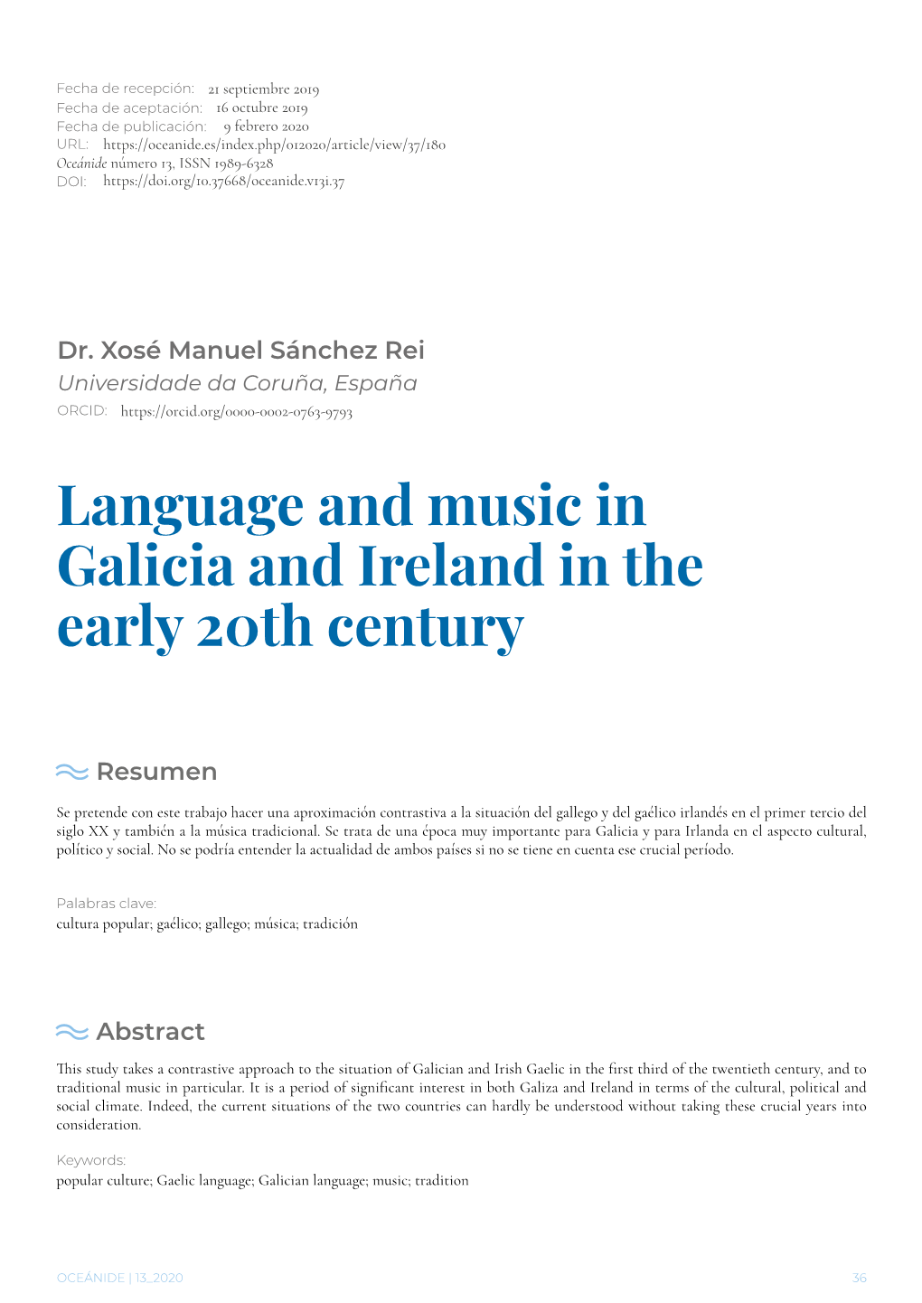 Language and Music in Galicia and Ireland in the Early 20Th Century